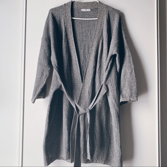 Mango Sweaters - MNG Mango long grey belted cardigan